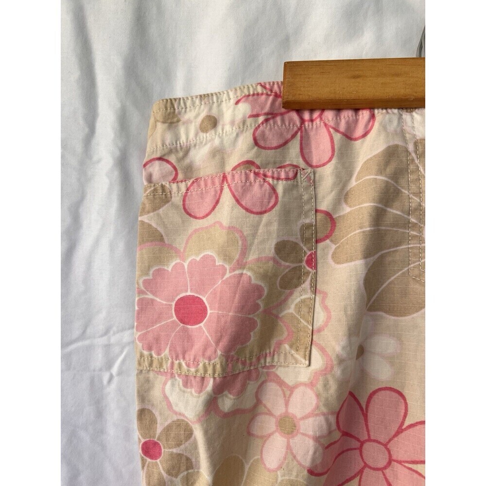 Vtg Y2K Old Navy Pink Floral Capri Khaki Pants M Low Rise Flower Power Boho - Picture 3 of 10